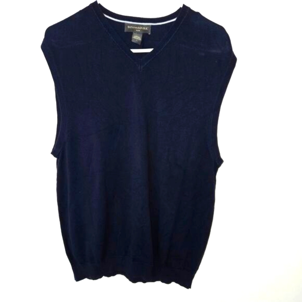 Banana Republic Blue V-neck Cotton Sweater Vest Size Large